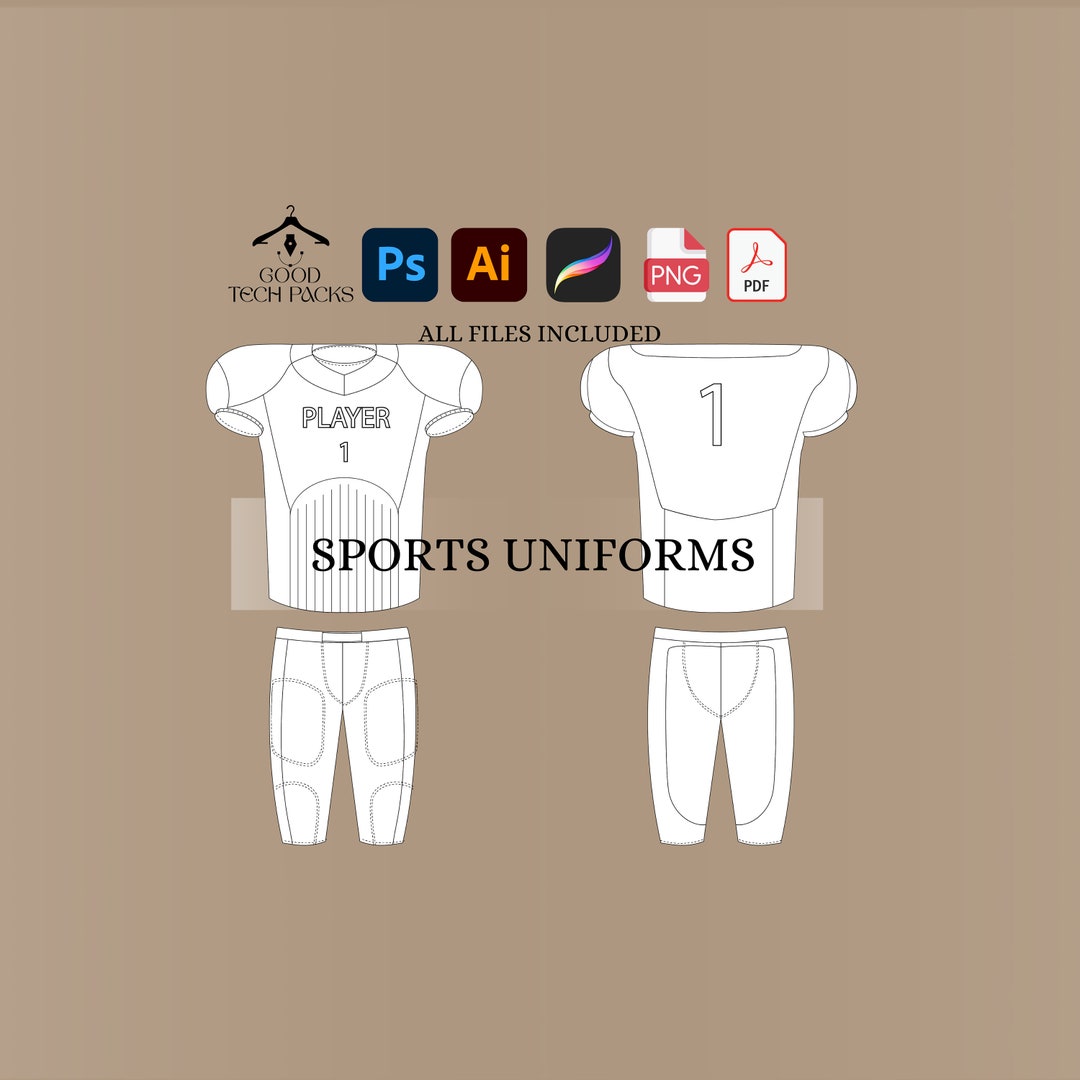 American Football Uniform Mockup, Vector Template, Tech Pack