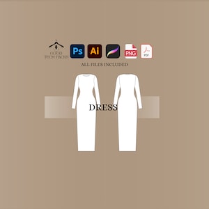 Dress Tech Pack, Vector Template, Vector Tech Pack Illustrator, Fashion Streetwear, Streetwear Tech Pack, Clothing Vector Mock-Ups