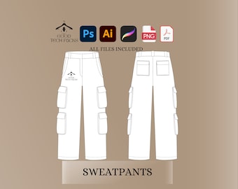 Cargo Pants Tech Pack: Vector Template for Streetwear Design. Good Digital Download