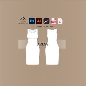 Dress Tech Pack, Vector Template, Vector Tech Pack Illustrator, Fashion Streetwear, Streetwear Tech Pack, Clothing Vector Mock-Ups