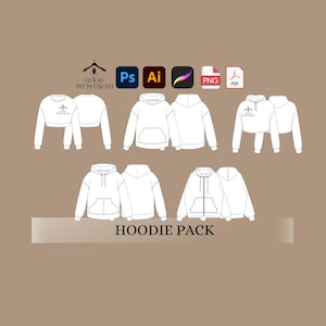 Set Hoodie Tech Pack Streetwear Tech Pack Template Clothing Tech Pack Hoodie Template Procreate Vector Template Tech Pack Adobe Illustrator