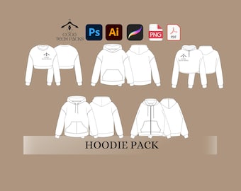 Set Hoodie Tech Pack: Vector Template for Streetwear Design. Good Digital Download