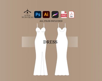 Evening Dress Tech Pack: Good Vector Template. Digital Download