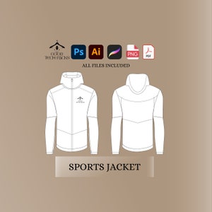Sportjacke Vorlage, Vektor-Vorlage, Vektor Tech Pack Illustrator, Mode Streetwear, Streetwear Tech Pack, Kleidung Vektor-Mock-Ups