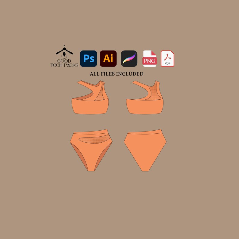 Bikini Swimsuit Tech Pack Template Bikini Drawing Clothing Tech Pack