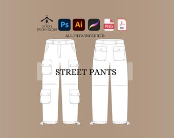 Cargo Pants Tech Pack: Vector Template for Streetwear Design. Good Digital Download