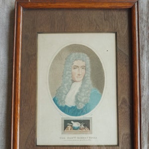 Original Antique Georgian Stipple Engraved and Hand Coloured Portrait by John Chapman dated 1800 of Great Chemist Robert Boyle