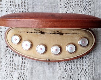 Antique Boxed Edwardian Mother of Pearl Gilt Buttons