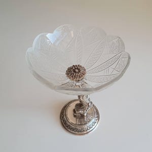 Antique Silver Plate & Cut Glass Biscuit Bowl - Dolphin Stand Tazza