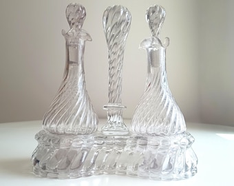 Authentisches, signiertes Baccarat-Kristall-Bambus-Tors-Öl-Essig-Set, Depose-Marke, 1890er Jahre