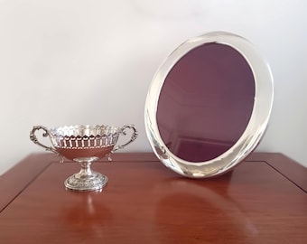 Vintage-Bilderrahmen von Richard Comyns, versilbert, oval, Midcentury Modern, Sheffield, England, roter Samt