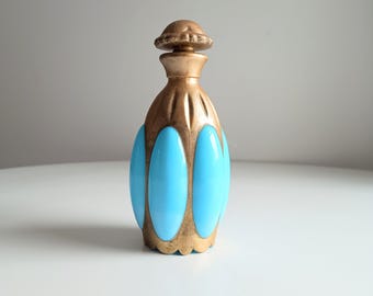 Antike französische Parfümflasche aus blauem Opalin – Portieux Vallerysthal „Melone“, Form 1000, ca. 1910