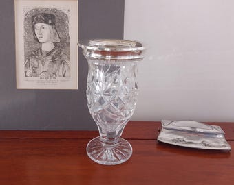 Antike geschliffene Celery Vase, Sterlingsilberrand, Roberts & Dore, London Hallmark 1928