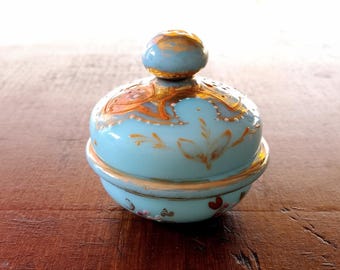 Antike Moser Opalblau Glas Rouge Topf: Vergoldete Belle Epoque Ringschatulle