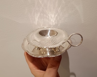 Vintage-Teesieb aus der Mitte des 20. Jahrhunderts, silberplattiert, zweiteilig, hergestellt in Deutschland.