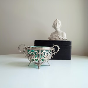Signed WMF Art Nouveau silver tone Snacks Bowl or Jam Jelly Basket circa 1890 to 1905 with Cut out Design Jugendstil Vienna Cessation Era