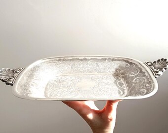 Vintage Silber auf Kupfer Brot & Gebäck Serviertablett: Muschelförmige Griffe, G Butler, 1900er Jahre