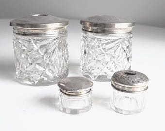 Antike Sterling Silber Deckel Geschliffene Gläser: Sammlung von Vier