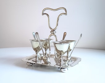 Antiker viktorianischer Eierbecherständer aus versilbertem Metall, Frühstücks-Eierbecher, Sheffield H Wilkinson