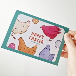 Grußkarte | Frühlingskarte | Karte | Glückwunschkarte | Hühner | buntes Muster | Osterkarte | farbenfroh | verrücktes Huhn