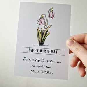 Grußkarte | Schneeglöckchen | Glückwunschkarte | Blumenmuster | minimalistisch | Postkarte | blumig | Geburtstagskarte | Happy Birthday