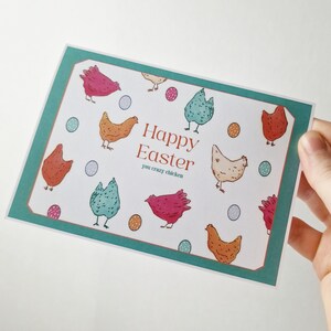 Grußkarte | Frühlingskarte | Karte | Glückwunschkarte | Hühner | buntes Muster | Osterkarte | farbenfroh | verrücktes Huhn