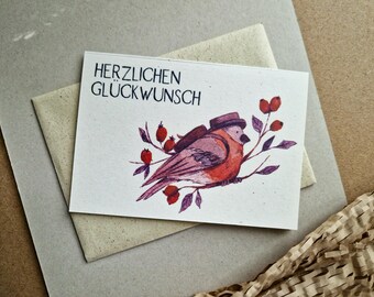Birthday card | Bird | For your birthday | Watercolor birthday card | Happy birthday wishes for the birthday person