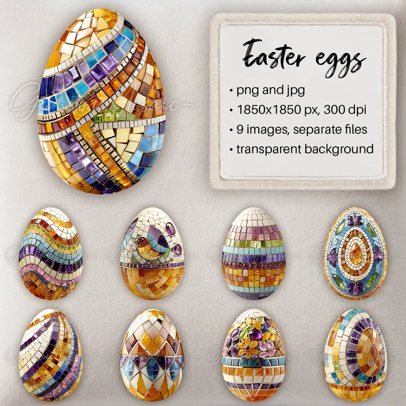 Easter Eggs, Gemstone Mosaic Figurine, Clip Art, Digital Mosaic ...