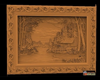 Goose, Duck, ForestHouse, Forest,Lake, 3D Model STL File,CNC Router Engraver,Artcam,,Wood,Wall Decor,Cut3d,3D Printer, Lasercut
