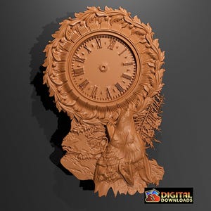 Wolf Clock ,3D Model STL File,CNC Router Engraver,Artcam,CNC files,Wood,Wall Decor,Cut3d,3D Printer