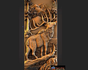 Herten en bos, 3D-model STL-bestand, CNC-routergraveur, Artcam, hout, wanddecoratie, Cut3D, 3D-printer, lasercut