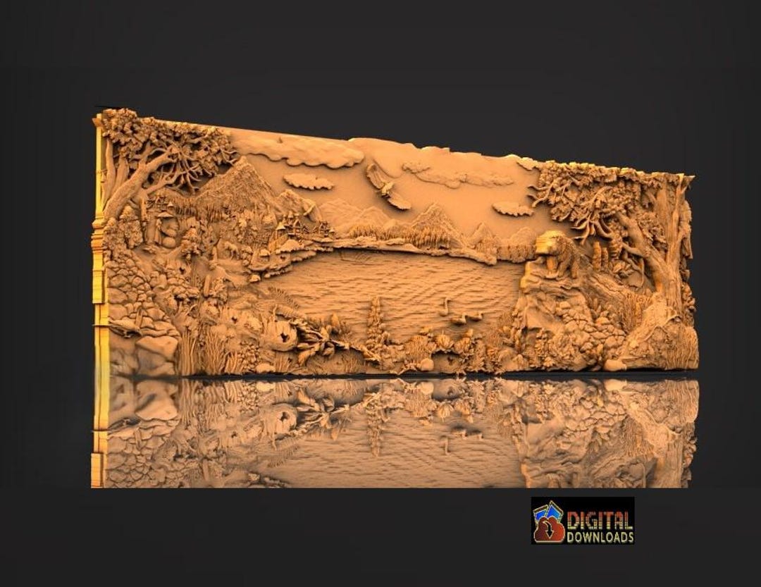 Cut3d Tree Forest Lake Panel , 3D Model STL File,cnc Router Engraver,artcam ...