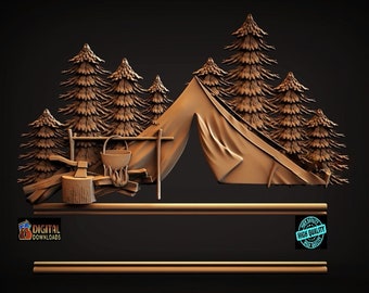 Camping tent, 3D Model STL File,CNC Router Engraver,Artcam,CNC files,Wood,Wall Decor,Cut3d