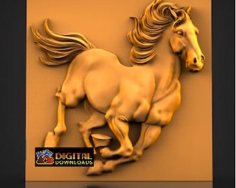 Pferd, 3D-Modell STL-Datei, CNC-Fräser Engraver, Artcam, Holz, Wanddekor, Cut3d, 3D-Drucker