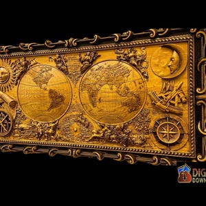 Carte du monde, carte du monde en relief, fichier STL modèle 3D, routeur CNC, graveur, artcam, bois, décoration murale, découpe 3d, imprimante 3D, découpe laser
