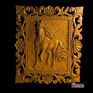 Gerahmtes Pferd Relief, 3D STL Modell, CNC, Artcam, CNC Dateien, Holz, Kunst, Wanddekoration, hohe Qualität, Relief, 3D Drucker