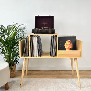 Soporte para tocadiscos, consola de vinilo, estación para tocadiscos, exhibición de discos de vinilo, exhibición de discos