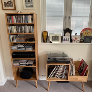 Mid Century Wooden Record Player Stand - Turntable Vinyl Storage Console - Handcrafted MCM Record Cabinet - Audiophile Furniture, Records
