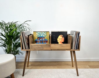 Walnut Vinyl Console, Vinyl End Table, Vinyl Display