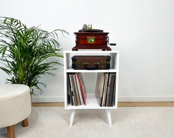 White Record Player Stand, Vinyl End Table, Vinyl Console