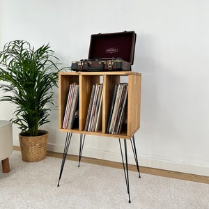 Oak Vinyl End Table, Vinyl Console, Record Player Stand, Turntable Stand