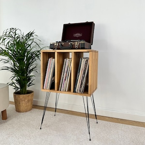 Oak Vinyl End Table, Vinyl Console, Record Player Stand, Turntable Stand