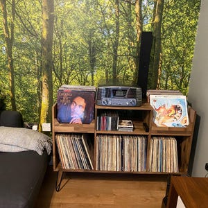 Handmade Vinyl Record Stand – Solid Wood Turntable Console – Mid Century LP Storage Cabinet – Wooden Record Player Furniture, Vinyl Records