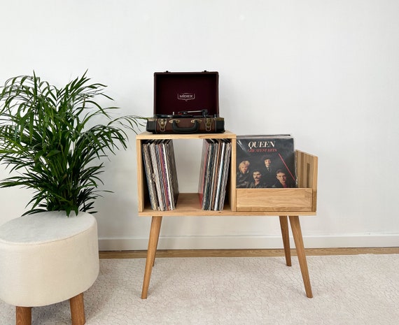 Wooden Record Player Stand, Turntable Console Cabinet for Vinyl Record Storage, LP Stand Record Holder, Vinyl Record Holder, Record Console
