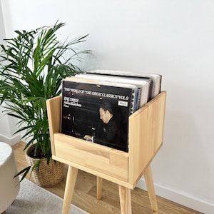 Vinyl Record Player Stand – Handmade Turntable Console with LP Storage – Mid Century Wooden Cabinet – Solid Wood Audio Furniture, Records