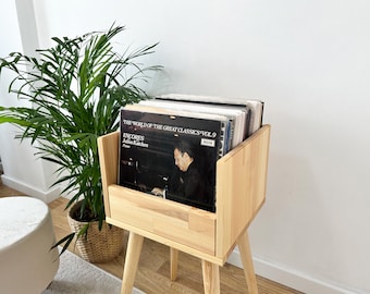 Vinyl Record Player Stand – Handmade Turntable Console with LP Storage – Mid Century Wooden Cabinet – Solid Wood Audio Furniture, Records