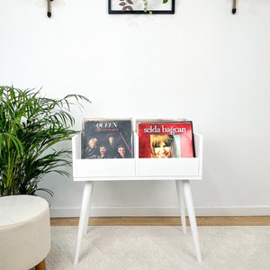 Mid Century Vinyl Record Cabinet – Wooden Turntable Stand with Storage – Handmade LP Console – Retro Record Player Furniture, Vinyl console