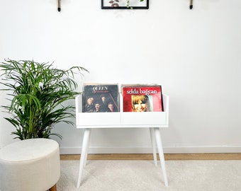 Mid Century Vinyl Record Cabinet – Wooden Turntable Stand with Storage – Handmade LP Console – Retro Record Player Furniture, Vinyl console