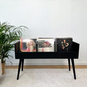 Mid Century Wooden Record Player Stand – Vinyl Storage Cabinet – Turntable Console Table – Retro LP Holder – Handmade Furniture, Vinyl