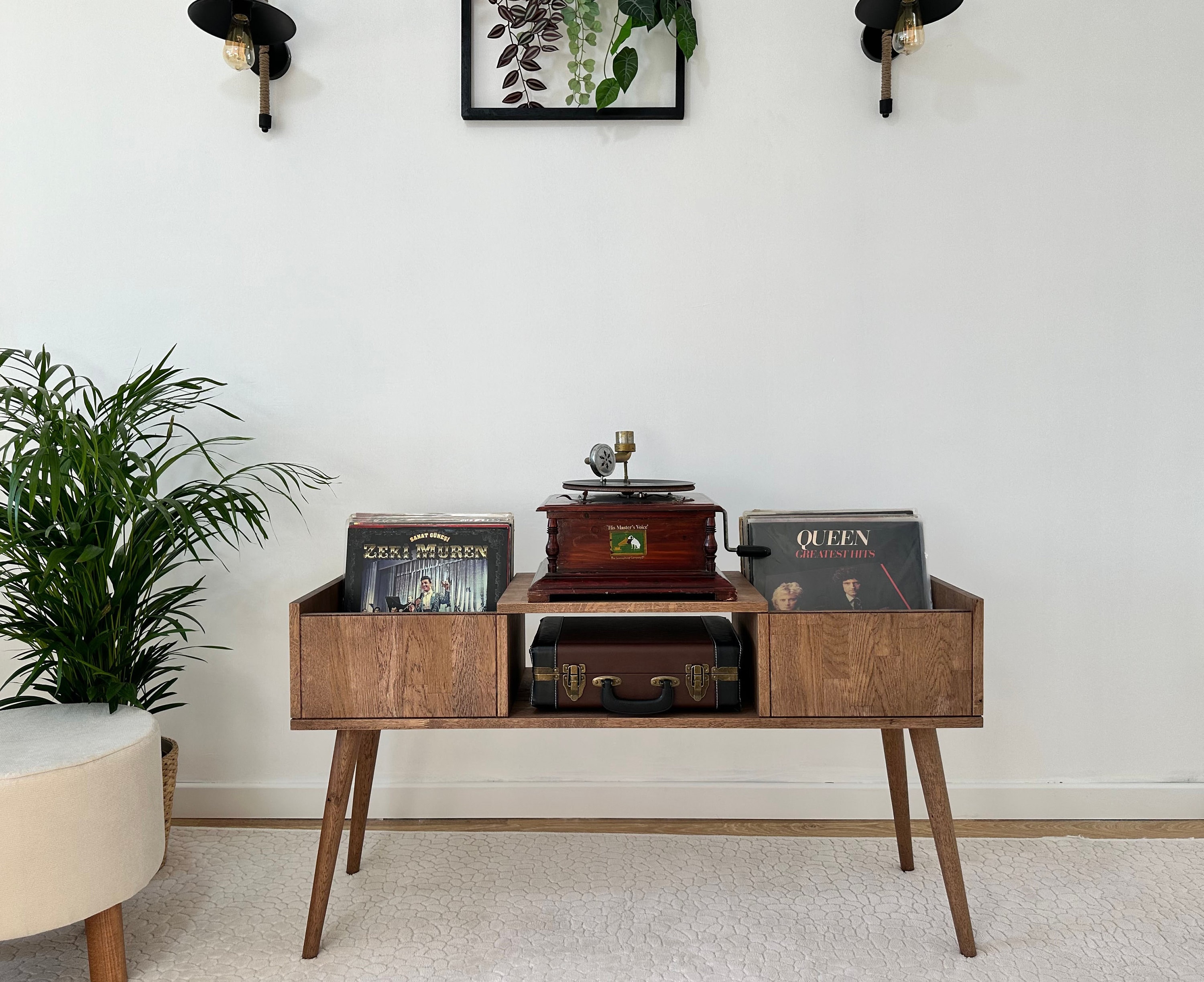 Large Record Player Stand, Oak Vinyl End Table - Etsy